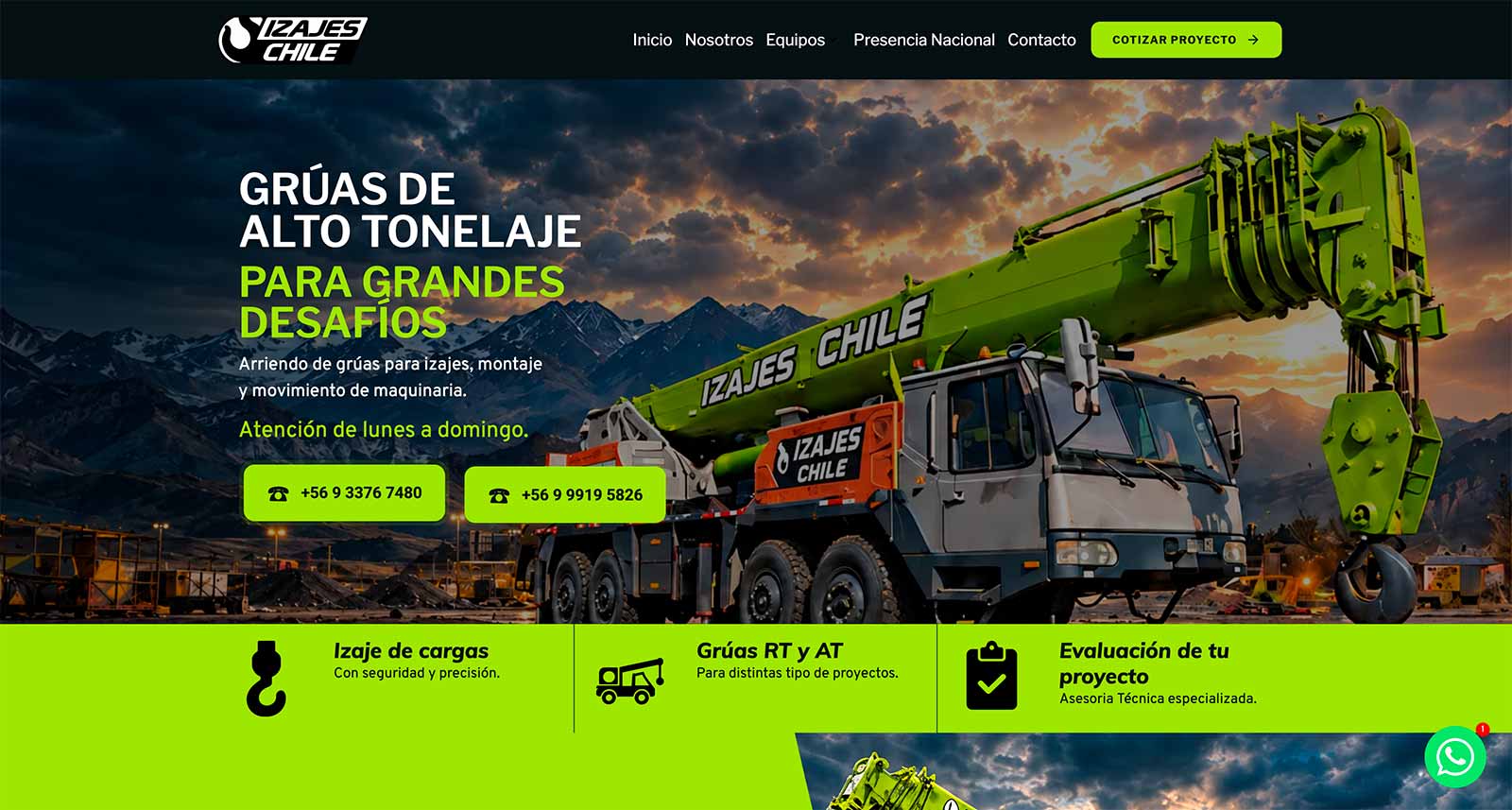 Arriendo de grúas para izajes